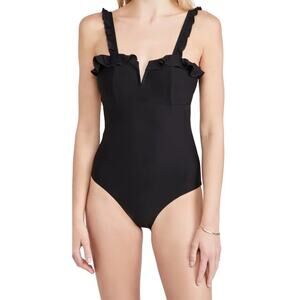 SOLIDO SWIMWEAR Swimsuit Size Small One Piece Black NWT Ruffle Tie Back Swim
